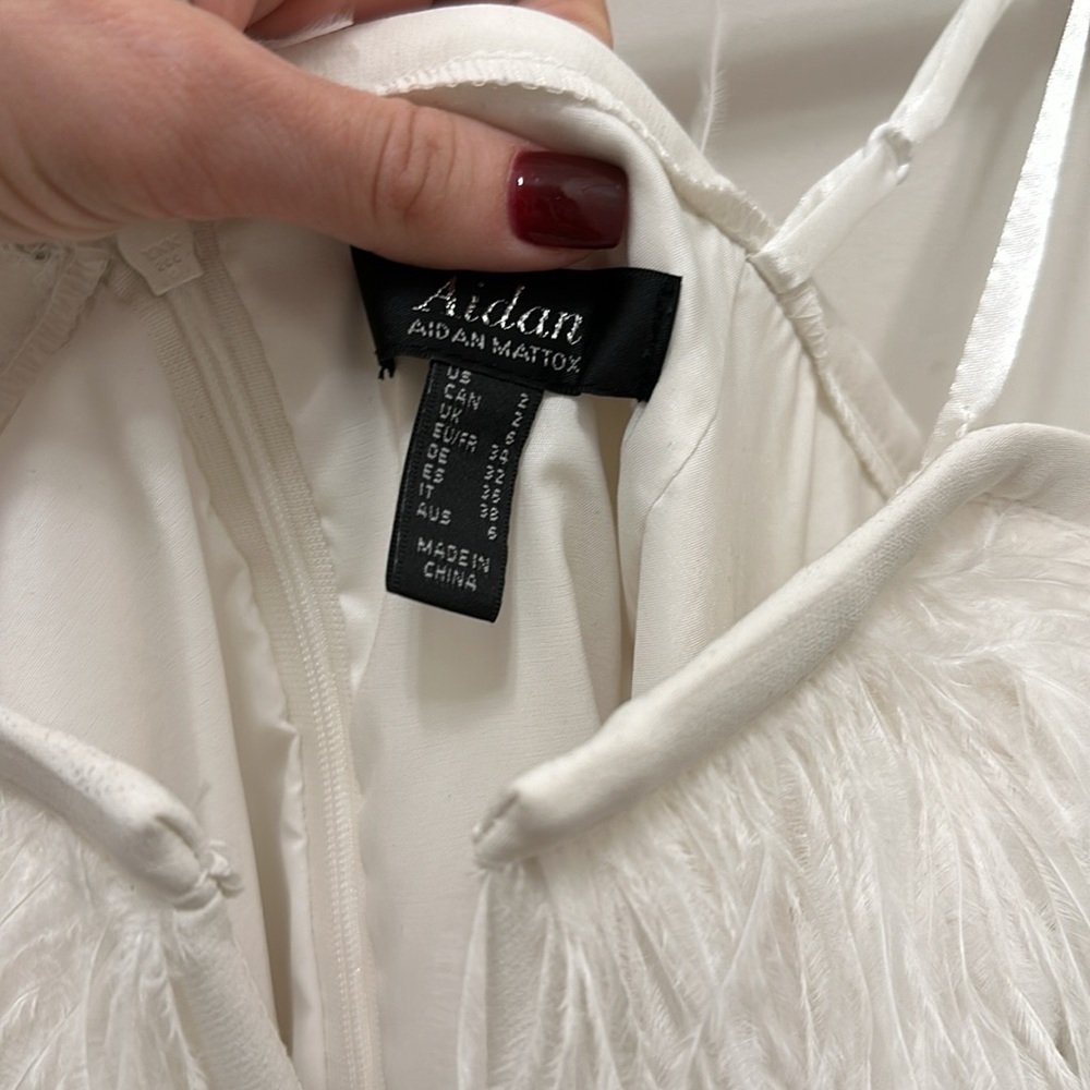 Aidan By Aidan Mattox Feather Trim White Sheath Short Mini Dress View 3